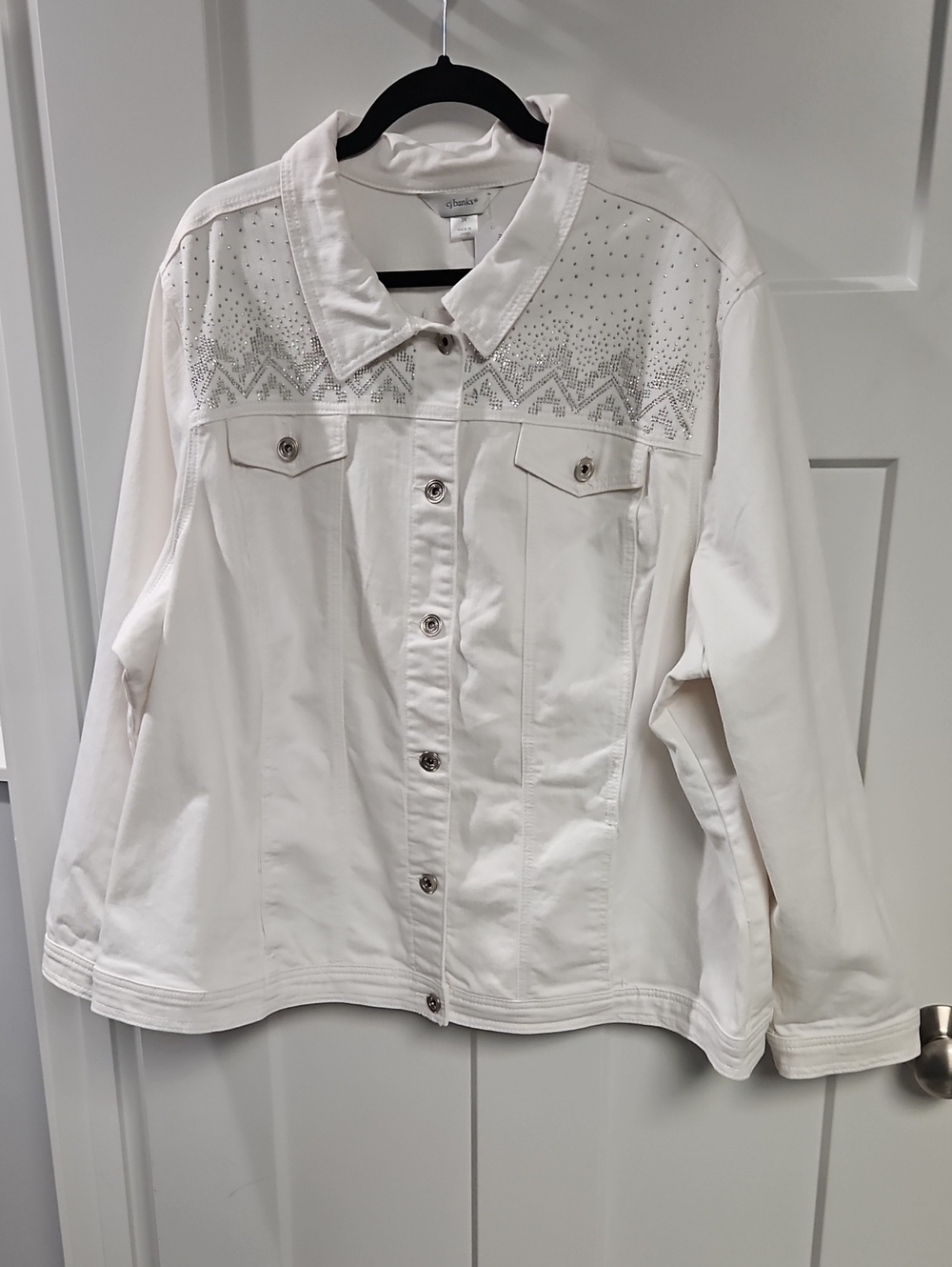 CJ Banks White Rhinestone-Detail Jean Jacket